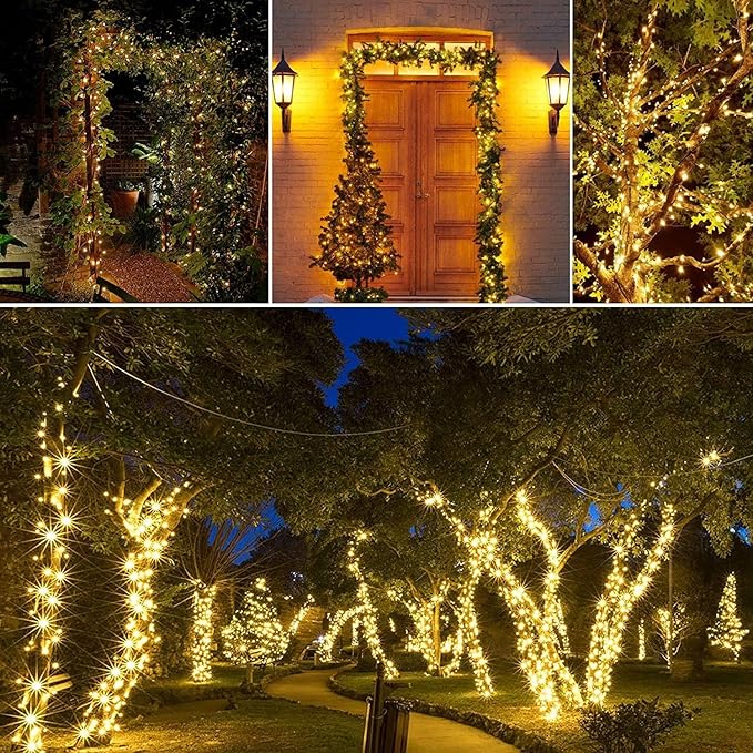 Joomer Solar String Lights, 39FT 100LED Solar Powered Outdoor Fairy Lights, Waterproof 8 Modes Twinkle String Lights for Garden Patio Yard Tree Wedding Christmas Decor (Warm White)