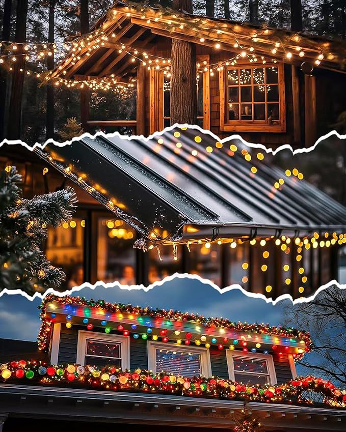 Gutter Clips for Hanging Outdoor Lights: 100 Pcs Metal Black Christmas Light Clips for outside String Lights - Weatherproof Gutter Clips for Xmas Halloween Seasonal Rope Mini Decoration Lights