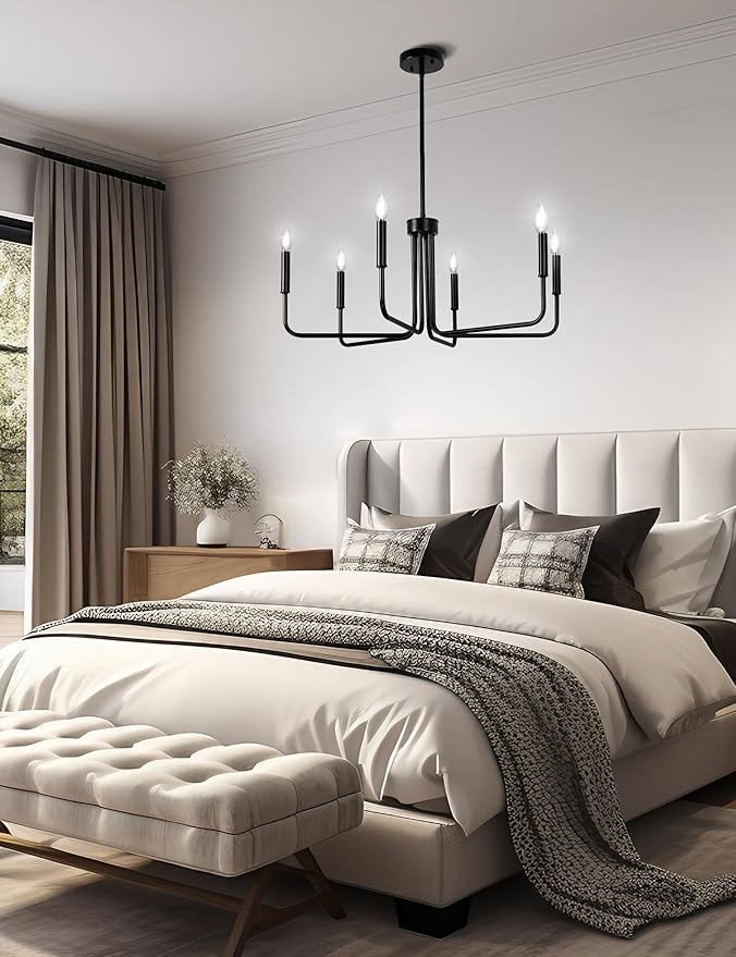 DORESshop Modern Chandelier for Dining Room, 6-Light 28" Black Farmhouse Chandelier for Dining Room, Dining Light Fixtures Over Table for Bedroom Hall Kitchen Living Room