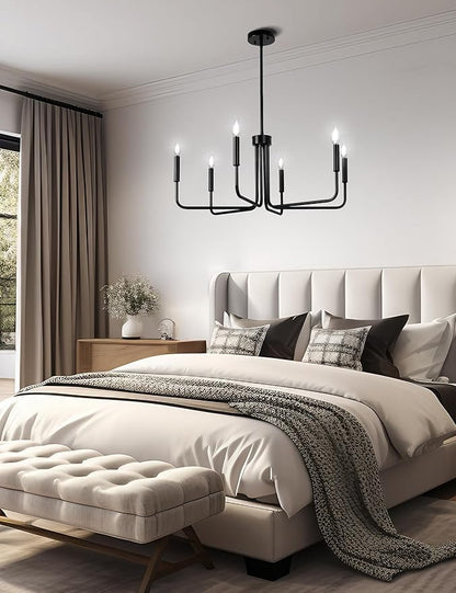 DORESshop Modern Chandelier for Dining Room, 6-Light 28" Black Farmhouse Chandelier for Dining Room, Dining Light Fixtures Over Table for Bedroom Hall Kitchen Living Room