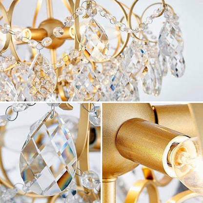 Crystal Candle Chandelier Pendant Flushmount Ceiling Light Modern Lighting Fixture for Bedroom Hallway Bar Kitchen Bathroom, H 16.9" x W 22.8", Gold, E12 Base