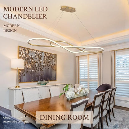 Modern LED Chandelier Gold Dimmable LED Pendant Light for Dining Room Light Fixture Over Table Modern Kitchen Island Lighting High Ceiling with Remote for Living Room(56 Inch, 3000K-6500K)
