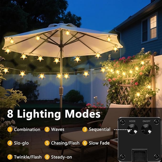 50 LED Solar Star Lights Outdoor, 30.67FT Star Twinkle Lights Outdoor Waterproof with 8 Modes, Solar Powered String Lights, Yard Patio Garden Camping Wedding Party Decor（Warm White）