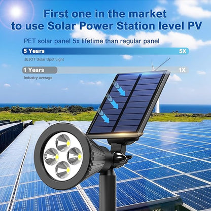 Solar Lights Outdoor Waterproof IP65,3000K Super Bright LED,2 Lighting Modes, Solar Powered Yard Garden Solar Spot Lights for Flag Landscape Auto On/Off-2 Pack