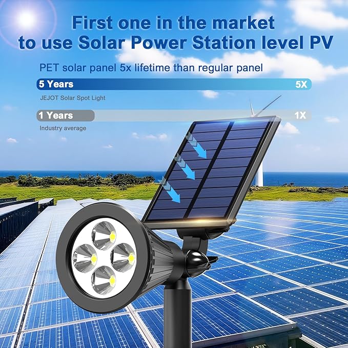 Solar Lights Outdoor Waterproof IP65,6500K Super Bright LED,2 Lighting Modes, Solar Powered Yard Garden Solar Spot Lights for Flag Landscape Auto On/Off-4 Pack