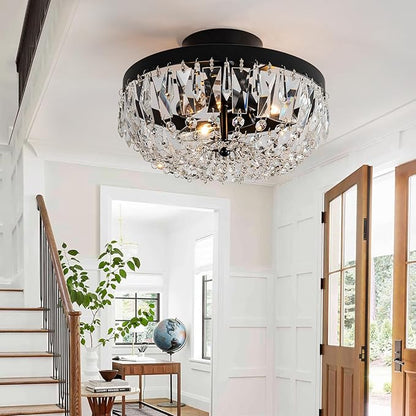 KSRYSZCQ Black Crystal Ceiling Light,10''Modern Ceiling Light Fixture Lamp 3 Light with E12 Base,Sturdy Craft & Aesthetic Design,Ideal for Dining Room,Kitchen,Bedroom