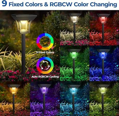 CINOTON 18 Pack RGBCW Solar Pathway Outdoor Lights, 3 Lighting Modes Solar LED Garden Lights, IP65 Waterproof Outside Solar Powered Landscape Lighting for Planter Lawn Pool Balcony RGB/Warm/Cold White
