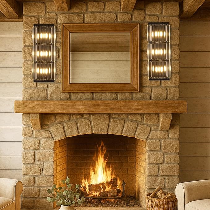 Rustic Black Wall Sconce with Glass Vintage Antique Wall Light Fixture Retro Farmhouse Mid Centry Wall Sconce for Bedroom, Living Room, Mirror, Fireplace