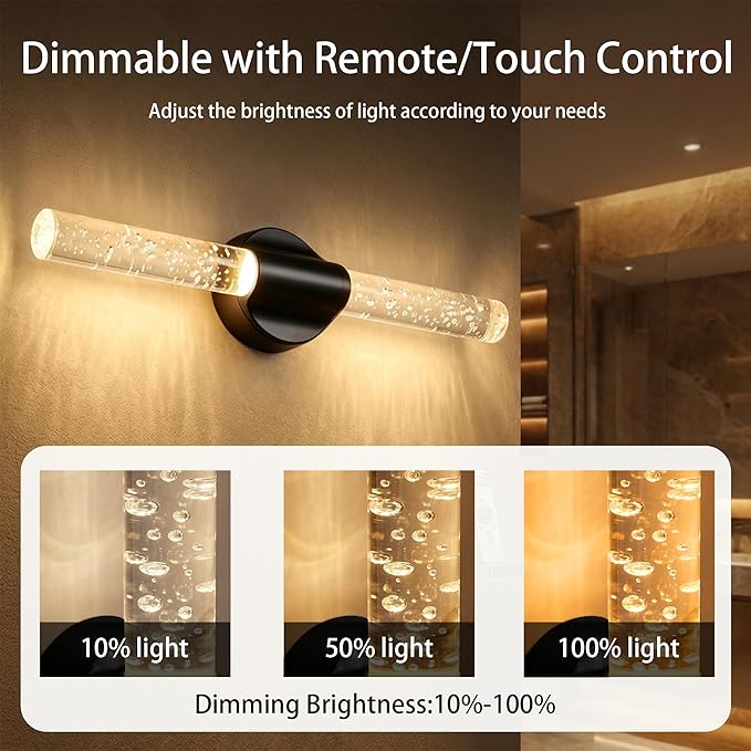Battery Operated Wall Sconce Set of 2, Black Rechargeable Wall Light with Remote Control, 3000K-6500K Dimmable Wireless Wall Lamp for Bedroom Living Room Bathroom Hallway
