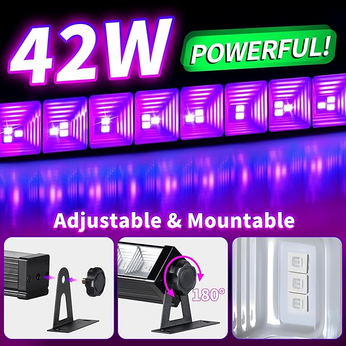 42W Black Light Bar for Glow Party, LED Black Lights with 6ft Cord, Plug, and Switch, Blacklight Bar for Glow in the Dark Party Supplies, Stage Lighting, Neon Party, Halloween Decorations, 4 Pack