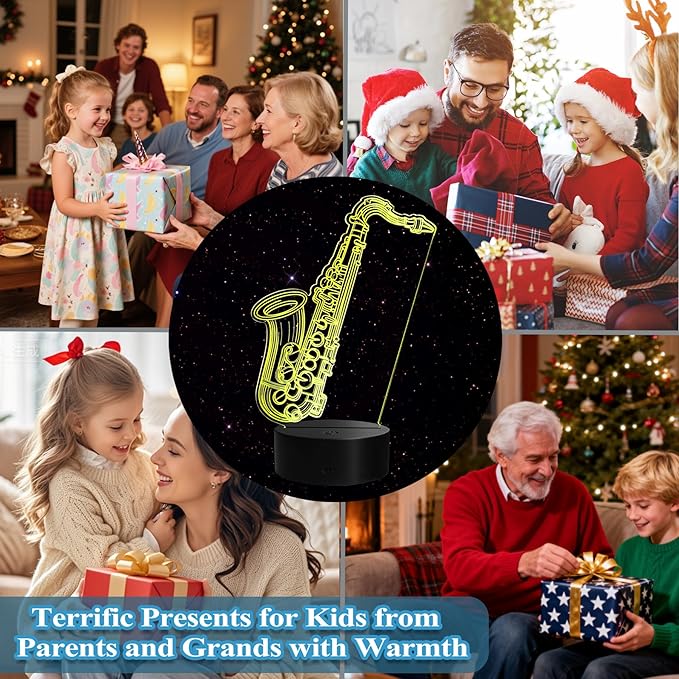 Saxophone Night Light, 3D Illusion Lamp with Remote Control, 16 RGB Colors, 4 Flashing Modes, Timer, Dimmable, Saxophone Accessories Toys Decor for Holiday Birthday Christmas