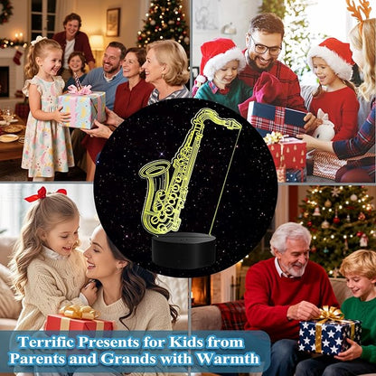 Saxophone Night Light, 3D Illusion Lamp with Remote Control, 16 RGB Colors, 4 Flashing Modes, Timer, Dimmable, Saxophone Accessories Toys Decor for Holiday Birthday Christmas