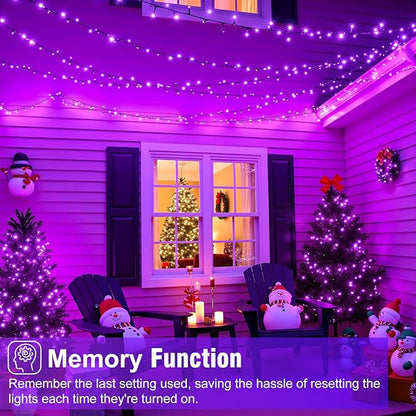 Purple Christmas Lights Outdoor, 66FT 200 LED String Lights for Outside Waterproof, 8 Modes Connectable Fairy Lights Green Wire for Indoor Home Garden Patio Party Holiday Decorations