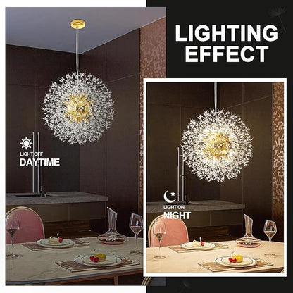 Modern Firework Gold Crystal Chandeliers, Sputnik Dandelion Chandelier Light Fixture Pendant Lighting for Living Room, Dining Room, Restaurant, Bedroom, Kitchen- 16 Lights