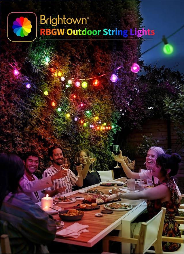 Brightown Outdoor String Lights 58 Feet G40 LED Patio Lights, 27 Plastic Edison Bulbs(2 Spare), Remote, Timer, Waterproof Connectable Hanging Light for Backyard Porch Balcony Party Decor, Multicolor