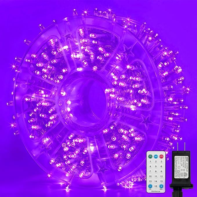 LAMPHOME 165ft Purple String Lights, 500LED Halloween Lights Plug in,16 Modes Purple Christmas Lights, Indoor Outdoor Halloween String Lights for Christmas Tree Bedroom Garden Party Xmas Decor