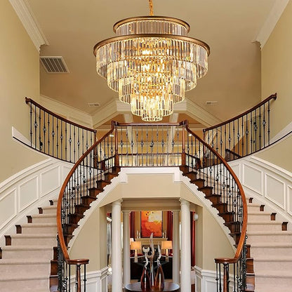 35" 24-Light Modern Crystal Chandelier Light Fixture Large 6-Tier Gold Luxury Chandeliers for Dining Room Round Hanging Pendant Lighting for Living Room Kitchen Entryway Bedroom Foyer Lobby