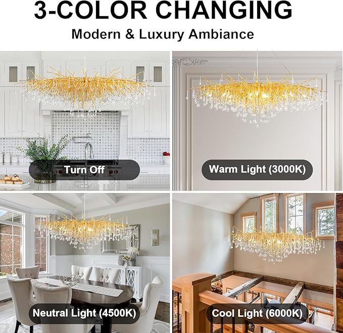 Chandeliers for Dining Room - 47.5" Modern Crystal Chandelier, Round Tree Branch Raindrop Chandelier, Foyer Chandeliers for Entryway, Living Room,Bedrooms,Bathroom(Bulb not Included)