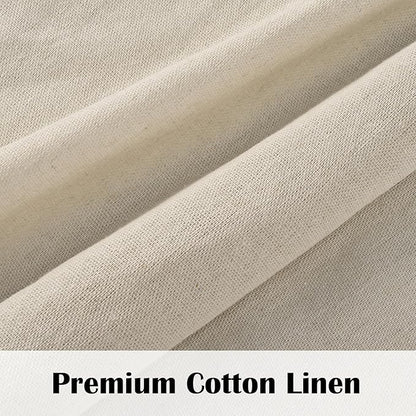 FRAMICS Farmhouse Swag Curtain, Boho Cotton Linen Valance Curtain, Rustic Button Window Valance for Kitchen, Country Rod Pocket Valances for Windows Bathroom Bedroom, Linen and White, 52 x 36 Inch