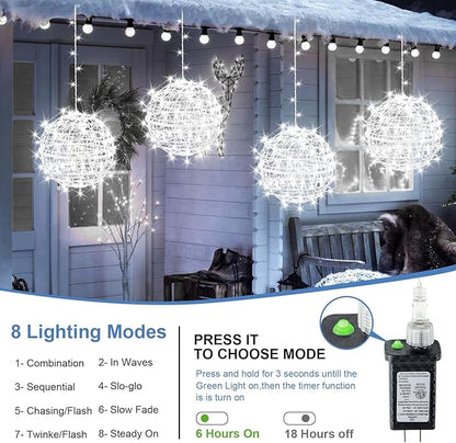 Baung Christmas String Lights Outdoors,4 Pack 11.81" Sphere Lights,Ball Tree Garden Globe Lights for Home, Party, Christmas, Porch Patio,Wedding, Garden,Tree Decoration with Plug