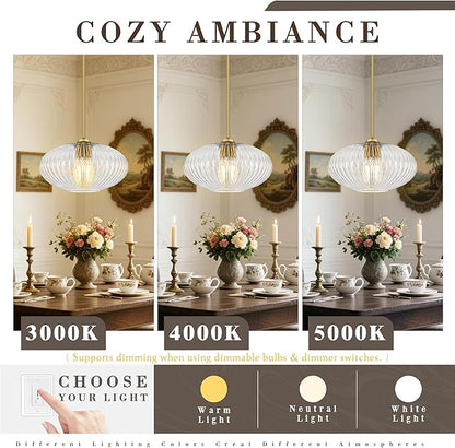 12" Clear Glass Modern Pendant Light Kitchen Island 2 Pack Brushed Gold Mid Century Modern Pendant Lighting with Clear Glass Hanging Pendant Light for Dining Room（Bulb Incl.）
