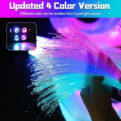 Car Starlight Headliner Kit, 4 Colors 32W Twinkle & Meteor Fiber Optic Ceiling Lights, 2 in 1 Light Engine 500pcs*0.03in*13.1ft+240 RGBW Shooting Stars Lights for Car Home Roof Décor