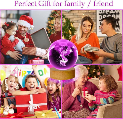 3D Dragon Crystal Ball Night Light, 60mm 16 Colors with Wooden Base and Remote Control, Dragon Gift