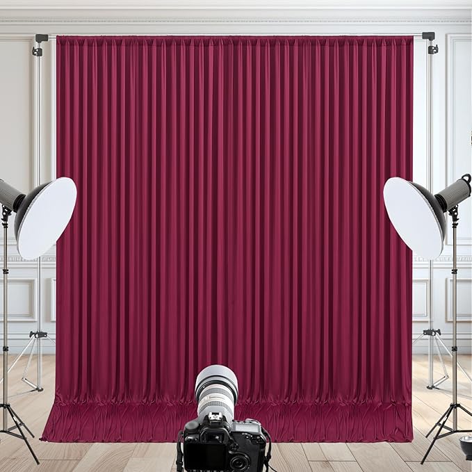 10x10ft Burgundy Backdrop Curtain for Wedding Parties Wrinkle Free Fabric Maroon Drapes Backdrop Decoration for Baby Shower Birthday Photography Decoration 2 Panels, 5ft x 10ft