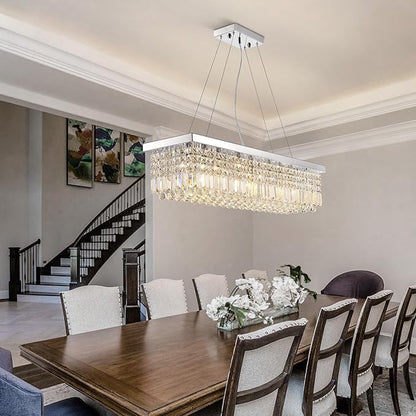 Crystal Chandelier for Dining Room,8-Light Modern Chandeliers,K9 Crystal Rectangle Chandelier,Farmhouse Pendant Light Fixture for Kitchen Island Bar Bedroom L40 x W10 x H10
