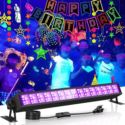 30W Black Light Bar, 30 LEDs, Blacklight Flood Light with Switch, Plug and 5ft Cable, Light Up 20x20ft, for Body Paint, Black Party, Halloween