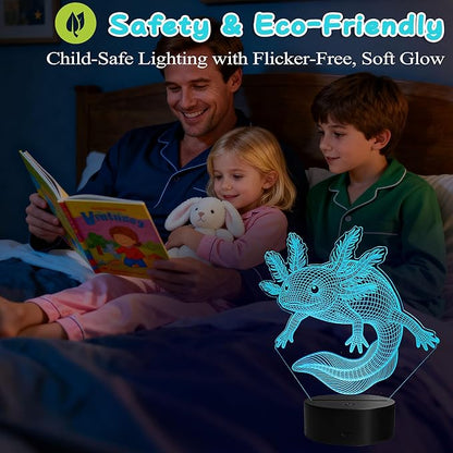 Axolotl Night Light, Axolotl Gifts, 3D Illusion Lamp with Remote Control, 16 RGB Colors, 4 Flashing Modes, Timer, Dimmable, Axolotl Toys Stuff for Decor for Holiday Birthday Christmas