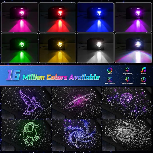 Fiber Optic Car Starlight Headliner Kit, Twinkle & Sound Activated RGBW 16W 200pcs*0.03in*6.5ft Fiber Strands Car Star Roof Lights with APP& Remote Controlled, Ceiling Star Lights for Home/Car Decor