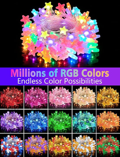 echosari Smart Firecracker Star Fairy Lights Plug in, 16 Million Color Changing String Lights RGB Built in Chip with App Remote Control Timer 10Ft Star String Lights for Bedroom Patio Party Decor