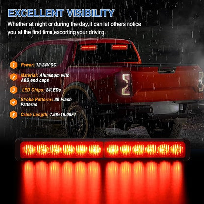 Nilight 24LED Emergency Strobe Traffic Advisor Light Bar 2 in 1 Red Dash Warning Safety Flashing Lights Front/Rear Windshield Construction Lights for Trucks Cars Plow Police Firefighter Vehicles