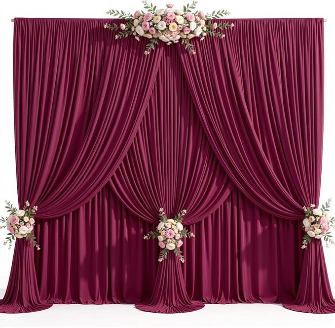 20ft x 15ft Burgundy Wrinkle Free Backdrop Curtains for Wedding Party Backdrops Curtain Drapes Fabric Decorations Photo Back Drop Cloth for Baby Shower Photography Stage Reception