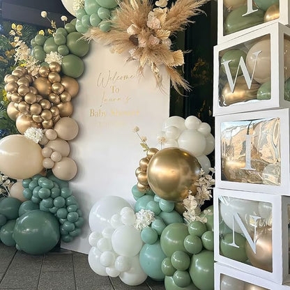 HILAVO Dusty Blue Sage Green Balloon Arch Kit Slate Fog Blue Pastel Green White Sand Beige Gold Balloons Garland for Jungle Safari Birthday Baby Shower Wedding Party Decorations