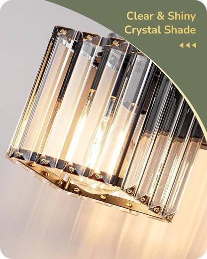EDISHINE Bathroom Vanity Light Fixtures, 2 Light Crystal Bathroom Lighting Fixtures Over Mirror, Modern Wall Sconce for Powder Room, Bedroom, E26 Base, Black