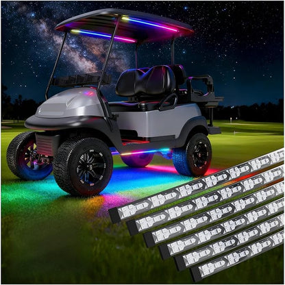 10L0L Golf Cart Underbody Light Kit, Underglow LED Strip for EZGO Club Car Yamaha, 24 Modes Multicolor RGB Music Sync Waterproof, Canopy Lights Optional (6 Pack(4 Underbody and 2 Roof-Fishbone))
