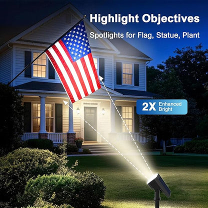 Solar Lights Outdoor Waterproof IP65, Super Bright LED with Lens, 6500K 2 Lighting Modes, Solar Powered Yard Garden Solar Spot Lights for Outside Landscape Auto On/Off - 8 Pack