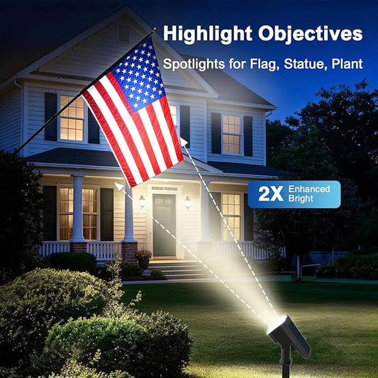 Solar Lights Outdoor Waterproof IP65, Super Bright LED with Lens, 6500K 2 Lighting Modes, Solar Powered Yard Garden Solar Spot Lights for Outside Landscape Auto On/Off - 4 Pack