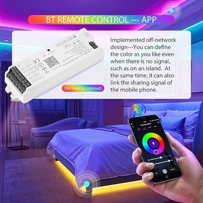 WB5 RF WiFi Bluetooth LED Strip Controller RGB CCT RGBW 5in1 Dimmable Compatible with Smart Life APP/Alexa Echo/Google Assistant Home/Siri, DC12-24V Lights Controller