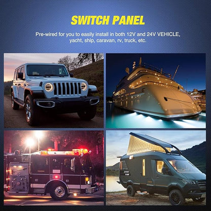 Nilight 3 Gang Rocker Switch Panel Aluminum 5 Pin ON Off Toggle LED Light Bar SPST 12V-24V Green Switches for Marine Boats,Cars,ATVs,UTVs