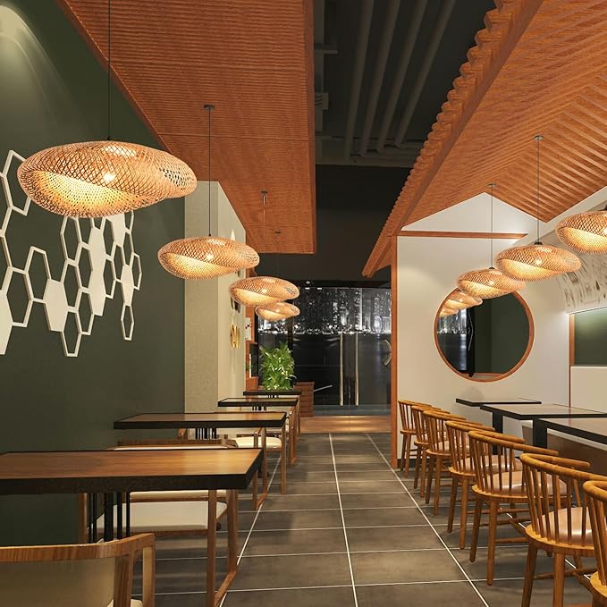23.64in Bamboo Chandelier Boho Rattan Pendant Lighting Large Wicker Light Fixtures Bohemian Hand-Woven Hanging Ceiling Lights for Kitchen Island Dining Living Room Restaurants Bedroom Cafe