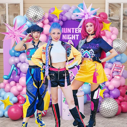 JOGAMS 173Pcs Cool-Tone K-Pop Stage Balloon Arch Kit, Blue Purple Pink Performance Style Balloons with Disco Foils for Birthday, Prom & Music Backdrop Decor