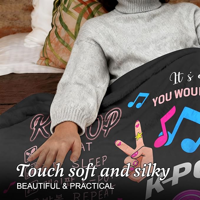 Kpop Gifts Blanket for Teen Girls - Music Gifts for Women Friends K-Pop Fans Lovers, Kpop Merch Stuff, Christmas Birthday Gifts for BFF Girls Women, Just A Girl Who Loves K-pop Blanket 60''x50''