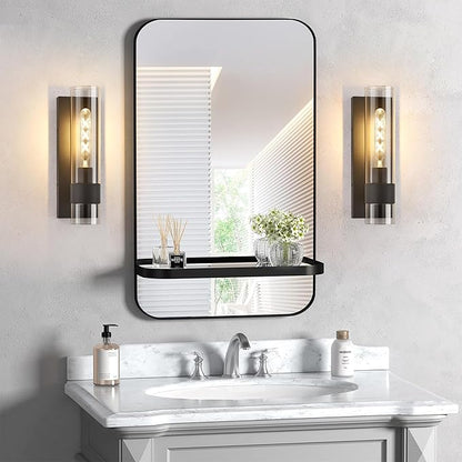 Black Wall Sconces Set of 2, Modern Bathroom Sconces Wall Lighting Vanity Light Fixtures with Clear Glass, Bathroom Sconces Set of 2, Indoor Wall Sconce for Bathroom Living Room Bedroom