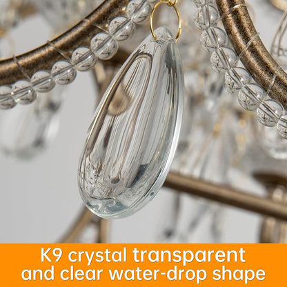 KSRYSZCQ 5-Light Crystal Chandelier 20“ French Country Chandelier Antique Silver Drum Chandelier for Dining Room Bedroom Living Room Kitchen Island
