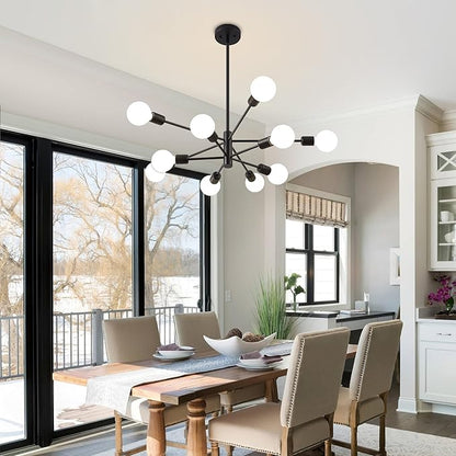 Sputnik Chandelier, Black Modern Chandeliers, Mid Century Ceiling Lighting Fixture for Living Room, Kitchen, Bedroom, Dining Room, Farmhouse (10-Light)
