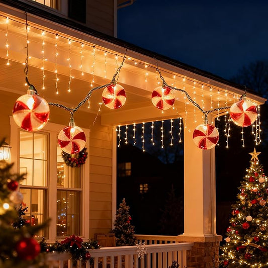 8.5Ft Christmas Candy Light, Christmas Decorations String Lights with 10 Red White Peppermint Bulbs, Plug in Fairy Lights for Indoor Party Kid's Room Xmas Tree Patio Bedroom Garden Decor