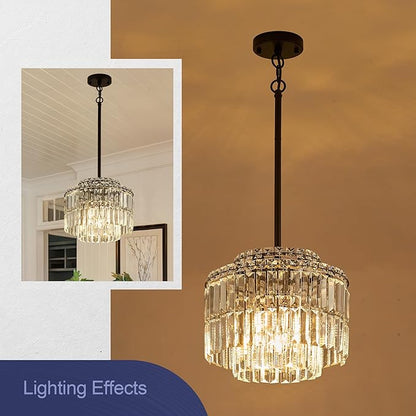 Modern 12.8“ Black Crystal Chandelier Ceiling Light Fixtures for Dining Room Luxury Glam 4-Light Crystal Chandeliers Lighting for Bedroom Entryway Hallway Living Room Kitchen Island Foyer